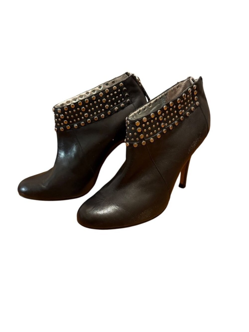 Ted Baker Black Leather Studded Ankle Booties Stiletto Zip Back UK 4=6 US